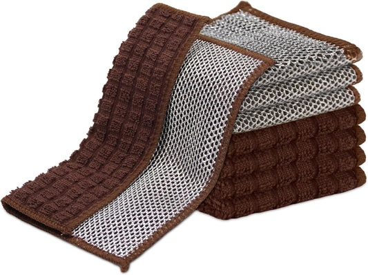 Dish Cloths for Washing Dishes 8 Pack Multipurpose Wire Miracle Cleaning Coths Non-Scratch Wire Dishwashing Rag Lint Free Microfiber Cleaning Cloth for Kitchen Windows (Brown)