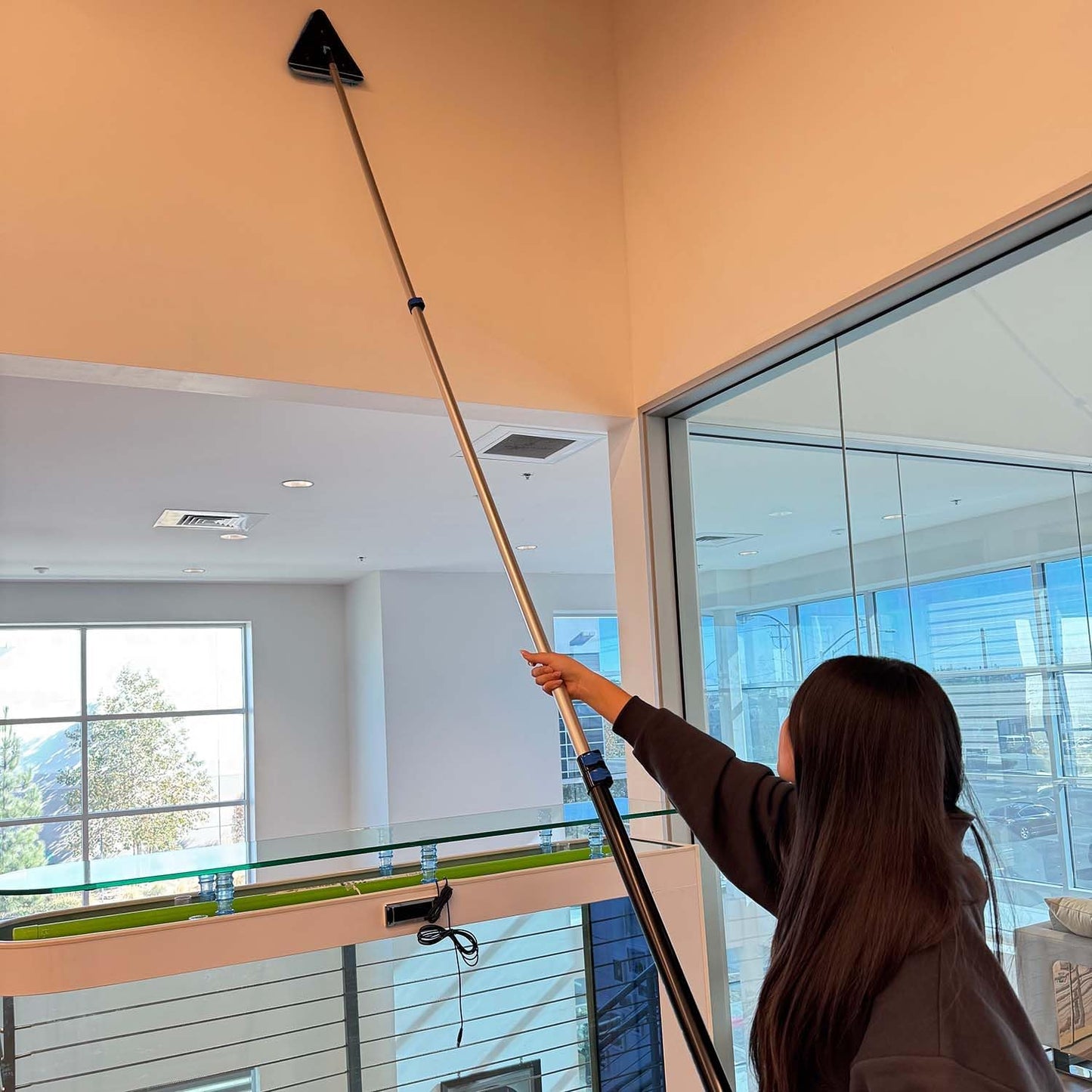 25 Feet High Ceilings Baseboard Wall Cleaner Mop with 18 Ft Extension Pole, Cobweb Duster, Window Cleaning Squeegee Kit (18ft)