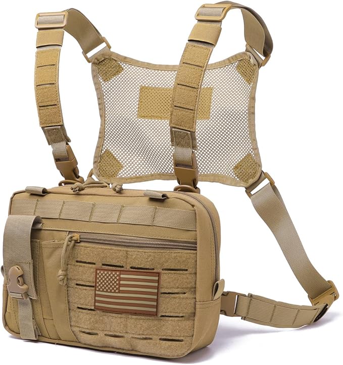 Tactical Molle Admin Pouch of Laser Cut Design,Medical EMT Organizer with Phone Pouch,EDC EMT Pack IFAK Tool Holder with US Patch (Large Brown with Harness)