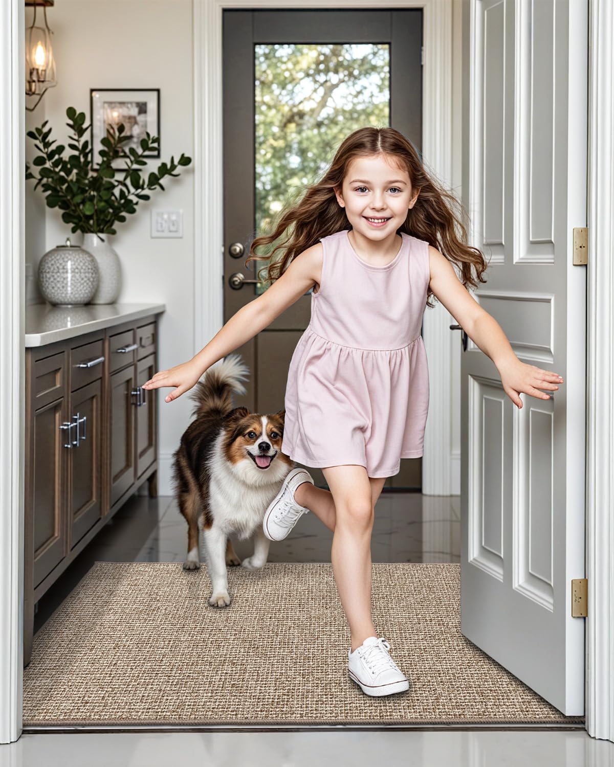 LUMI Indoor Door Mat 24"x36", Ultra Thin Low Profile Non-Slip Doormat for Home Entrance, Absorbent & Stain-Resistant Welcome Mats, Washable Entryway Mat for Front Door, Patio, Porch, Khaki