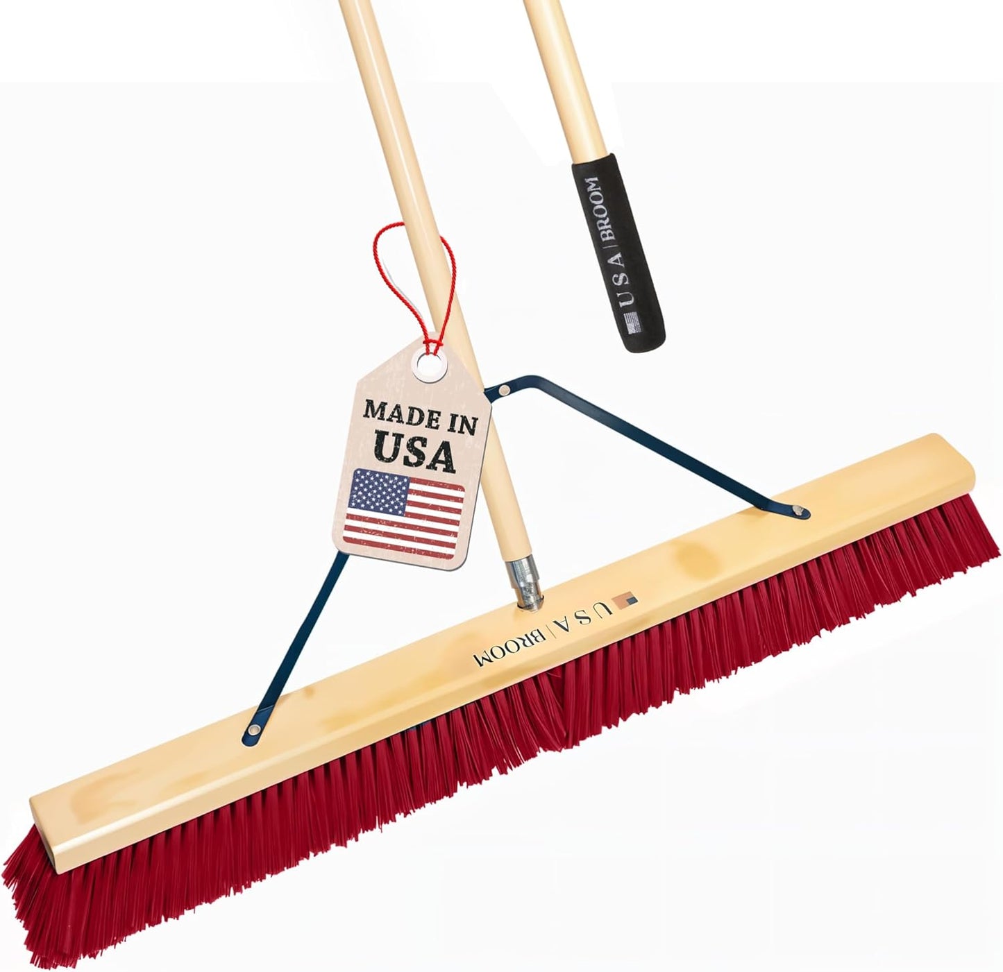 USA Broom 36" Everyday Sweep Indoor/Outdoor Push Broom with 60" Handle. Ideal for Garages & Shops. Durable American Made Steel Brackets-All Stainless Steel Hardware. No Plastic. 100% Made in The USA.