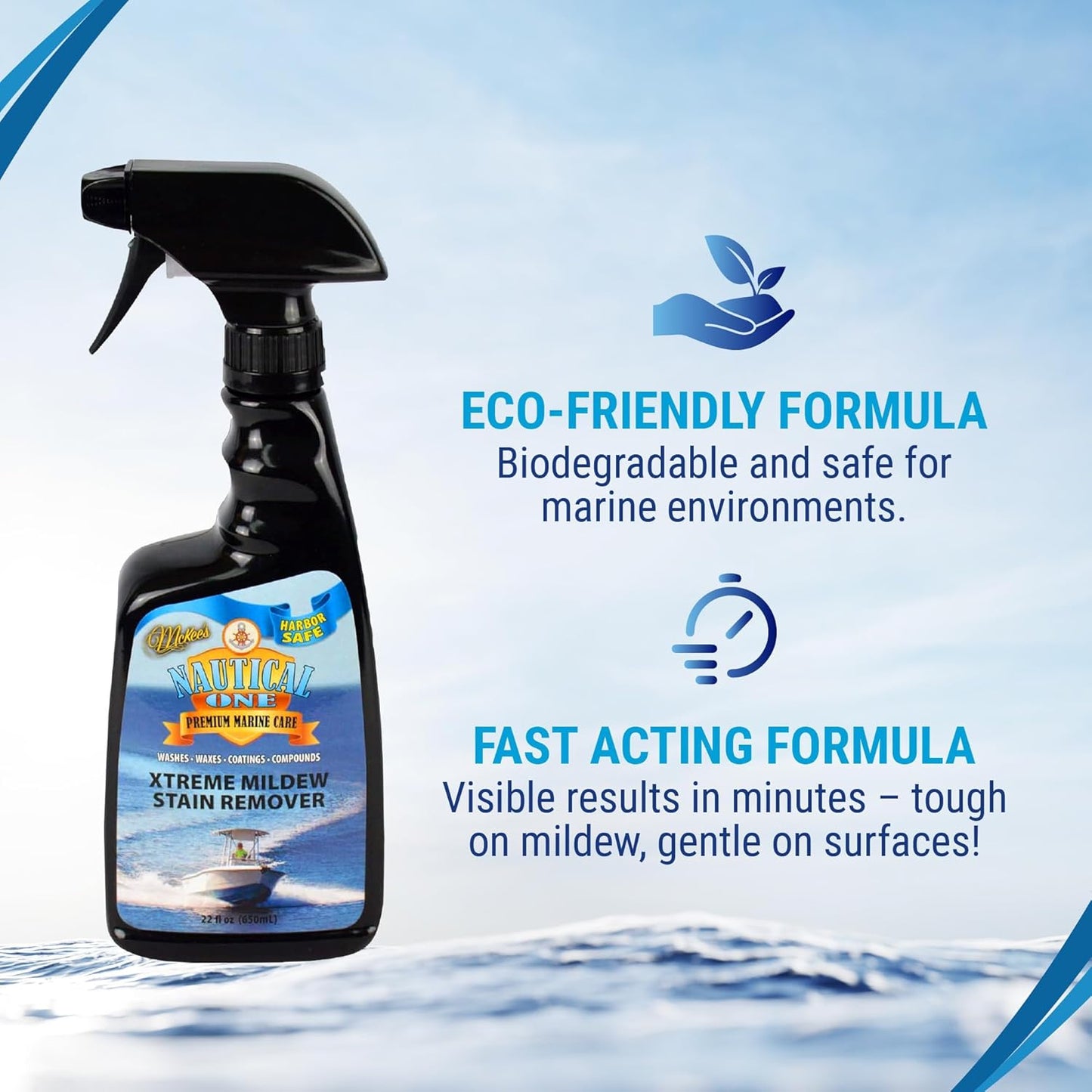 Nautical One - Xtreme Mildew Stain Remover | Powerful Marine Mold and Mildew Stain Remover, Non-Bleach Spray for Boat Interior & Exterior (22 oz)