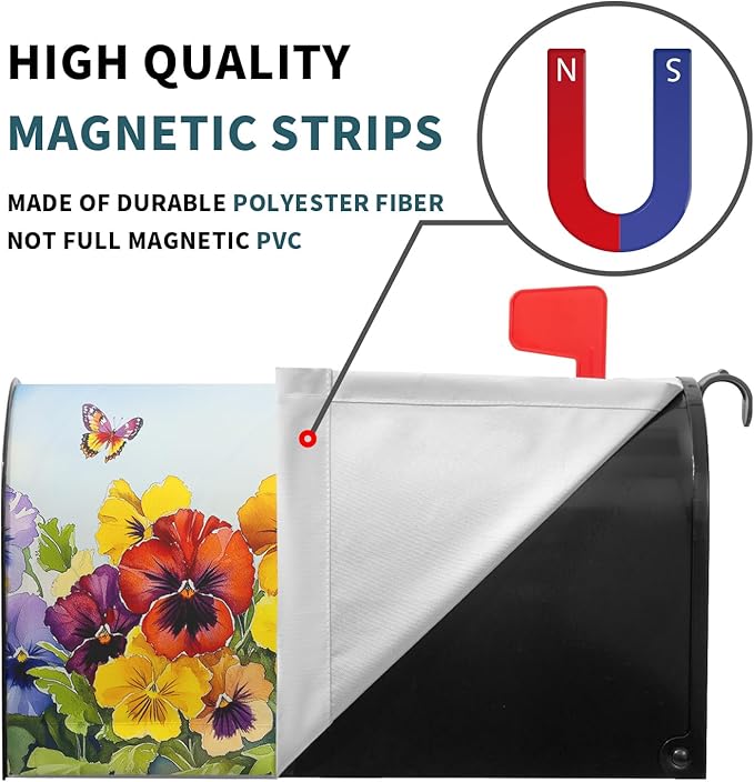 Watercolor Floral Mailbox Covers Magnetic Standard Size 21’’x18’’ Spring Summer Flowers Butterfly Letter Box Wrap Colorful Flower Seasonal Waterproof Post Letter Box Cover for Outdoor Garden Yard