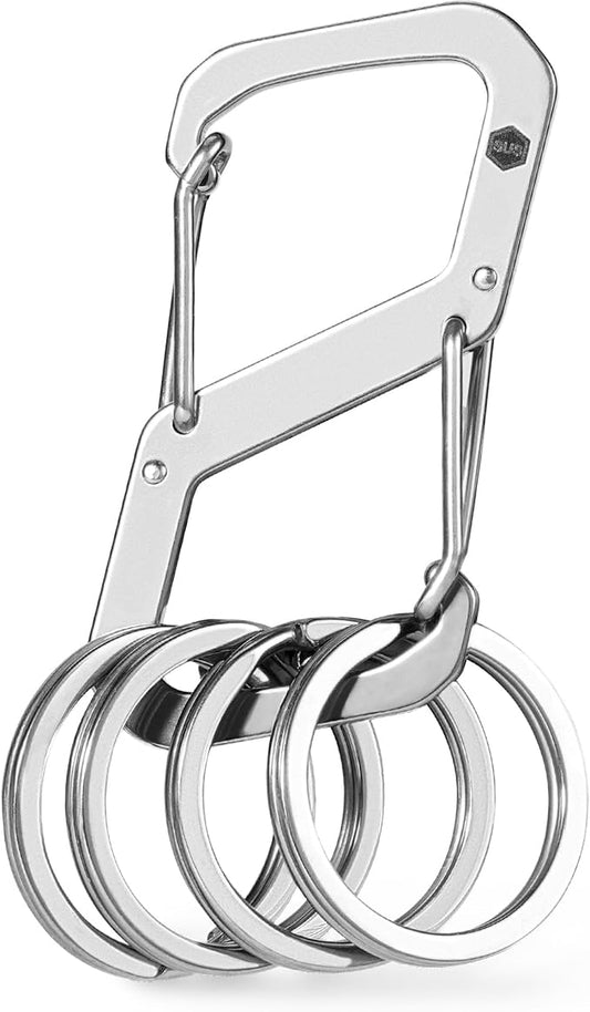 KeyUnity Stainless Steel Carabiner Mini Clips, Key Holder Organizer Keychain for Keys, Flashlight, Folding Knife & Whistles