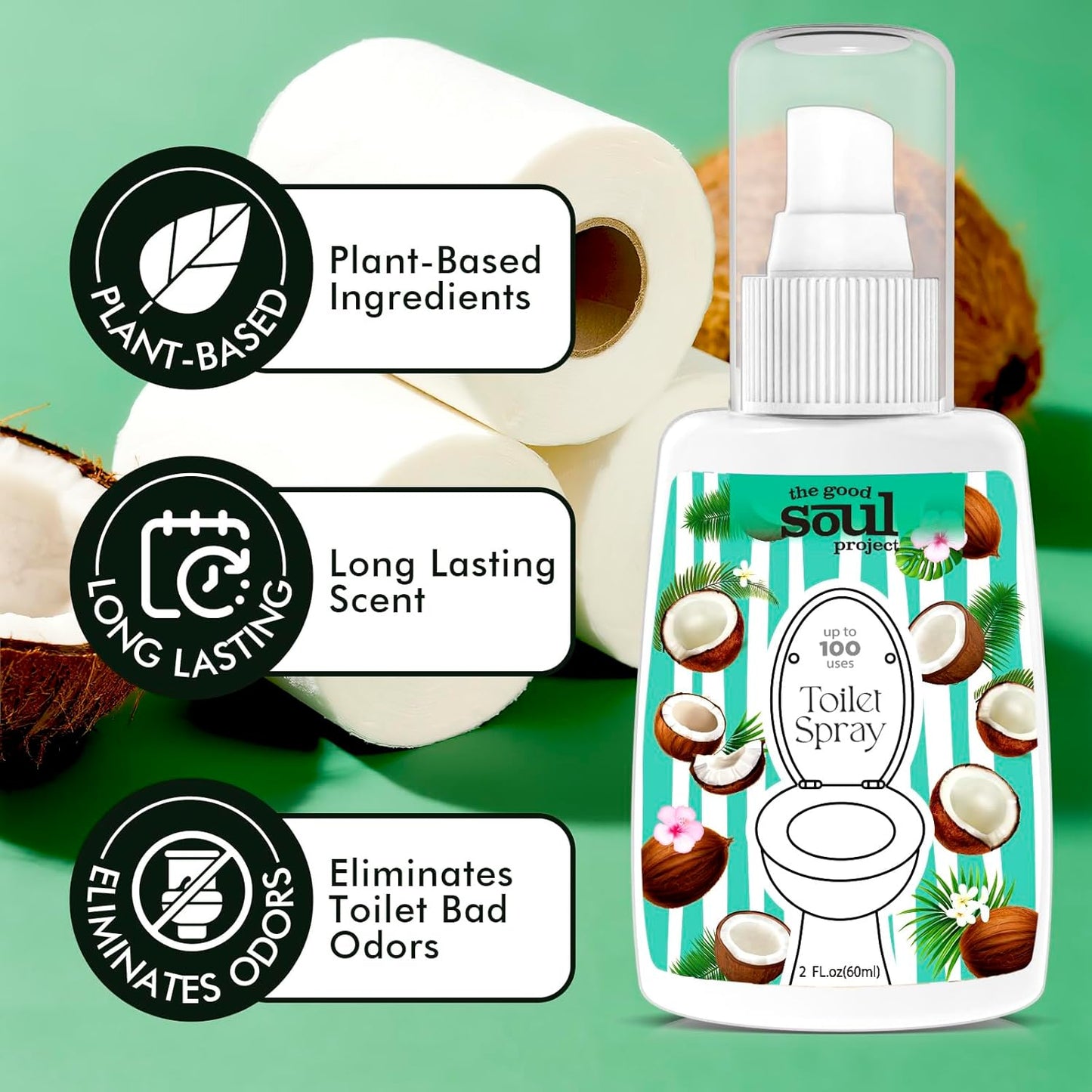 Toilet Spray, Coco Beach, Bathroom Odor Eliminator, Travel Size Air Freshener Spray, 2 Fl.Oz(2 Pack)