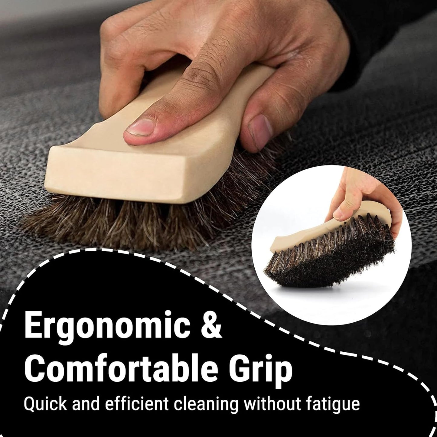 YeewayVeh Long Bristle Horse Hair Brush for Leather, Versatile Leather Cleaning Brush for Car Interior Seat, Carpet, Upholstery, Furniture and Shoes