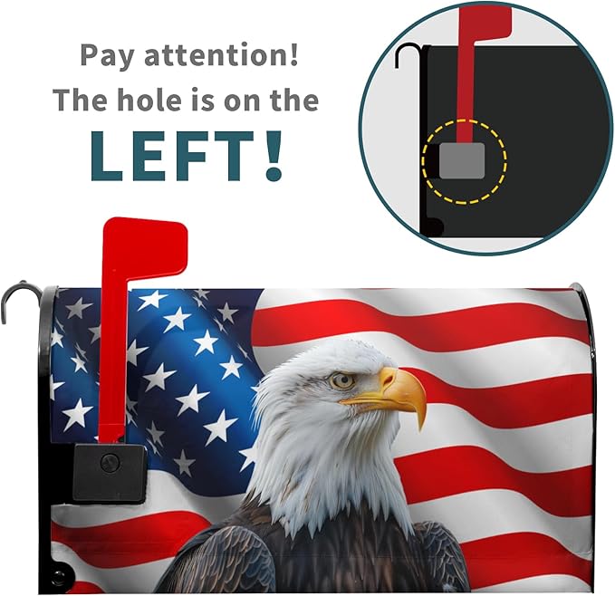 USA Flag Bald Eagle Patriotic Mailbox Cover 4th of July American Flag Magnetic Mailbox Covers Happy Independence Day Waterproof Post Letter Box Wraps for Outdoor Garden Yard Home 25.5x21 in