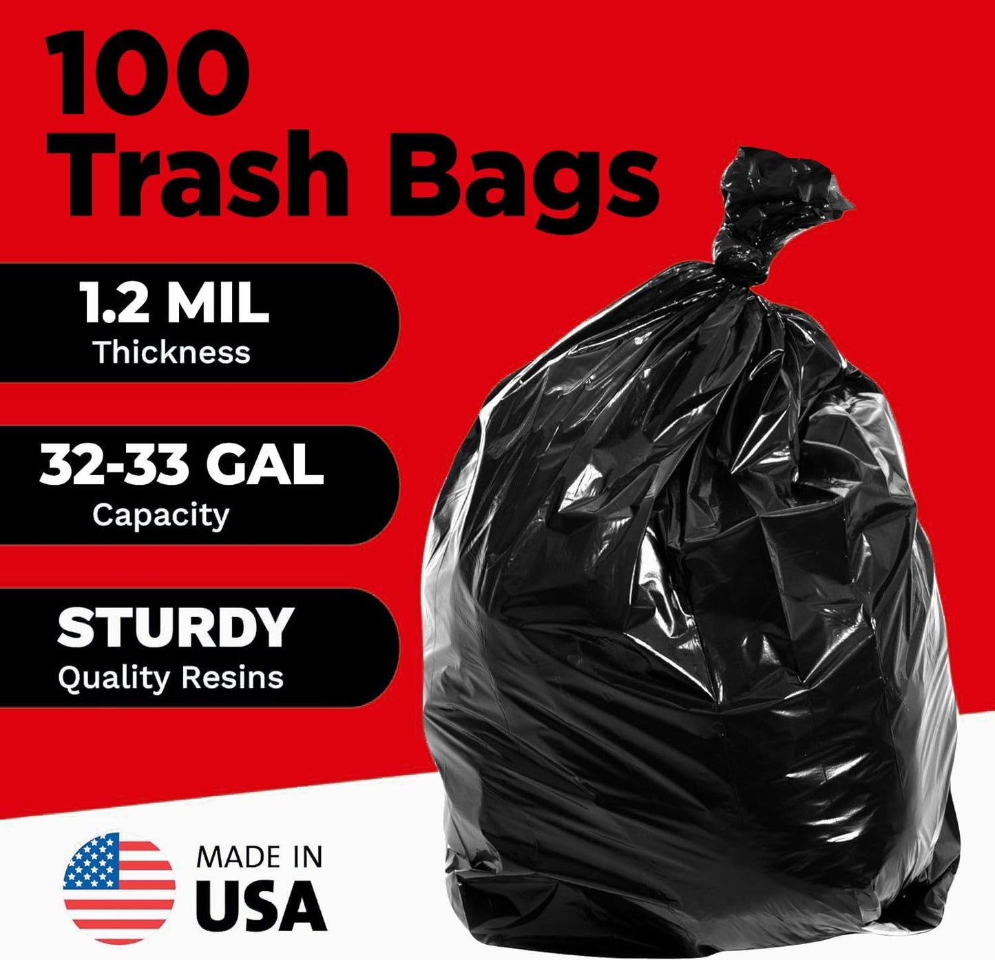 ToughBag 30-33 Gallon Heavy Duty Trash Bags (100 Count) – 33x39" Large Can Liners – Made in USA