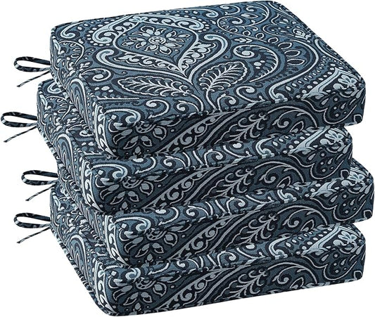 Outdoor Square Corner Seat Cushion, 18.5"x16"x3", Set of 4, Non Slip Seat Cushion Pads with Removable Cover for Patio Furniture, Garden Yard Lawn, Damask Vine
