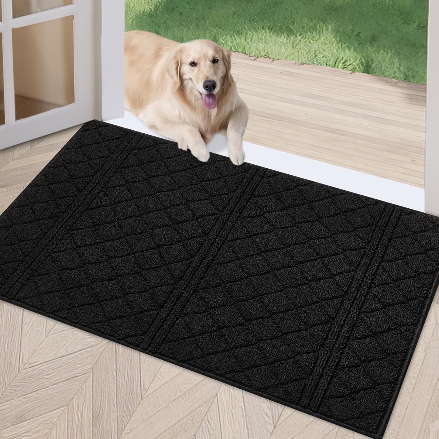 REFETONE Indoor Doormat, Front Back Door Mat 20"x32" Absorbent Rubber Backing Non Slip Door Mats, Low-Profile Resist Dirt Entrance Rugs, Machine Washable Door Rugs Inside Floor Mat for Entryway, Black