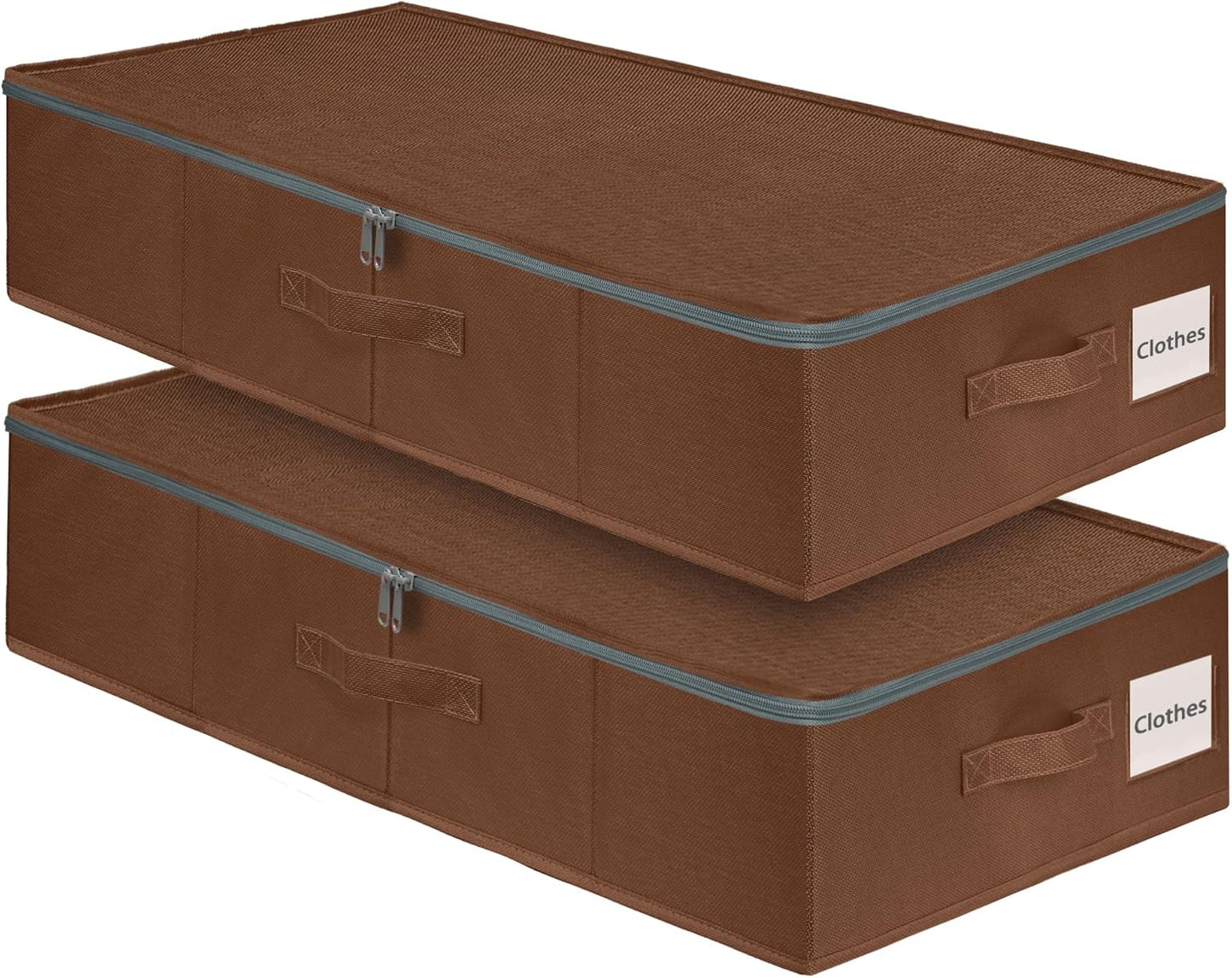 punemi Underbed Storage Box, Under Bed Clothes Storage With Sturdy Structure and Ultra Thick Fabric & zipper Lid, Use as Clothes Organizer, Pillow and Blanket Organizer, Brown, Large, 2 pack