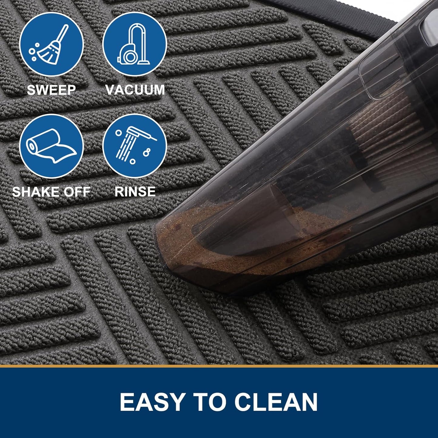 Smiry Half Circle Front Door Mat Outside Entrance, Heavy Duty Outdoor Indoor Natural Rubber Doormat, Non Slip, Trap Dirt and Moisture, Easy Clean, Low Profile Patio Porch Entryway Mat, 29.5x17, Grey