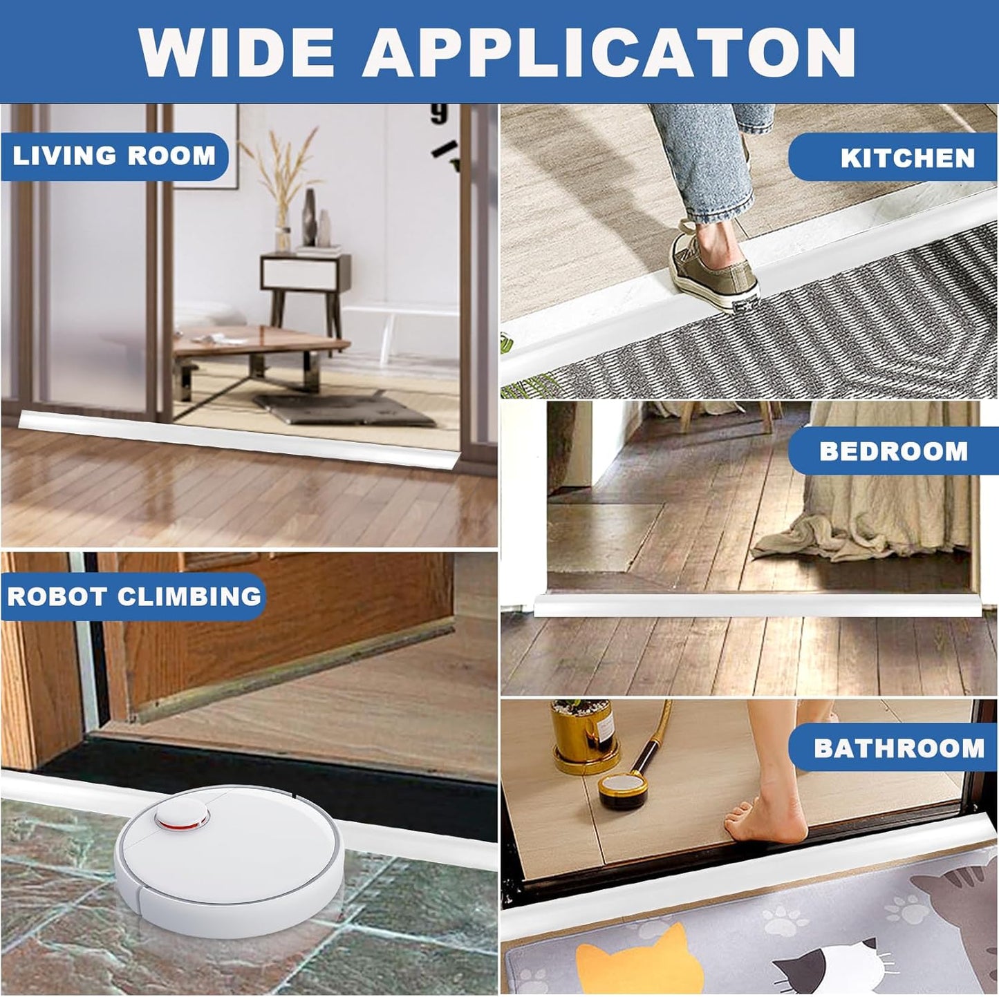 Vinyl Door Threshold Flooring Transition Strip Self Adhesive Carpet Edging Strip for Laminate Doorway Edge Threshold from 1/5" to 2/5" (White, 6.6 Ft)