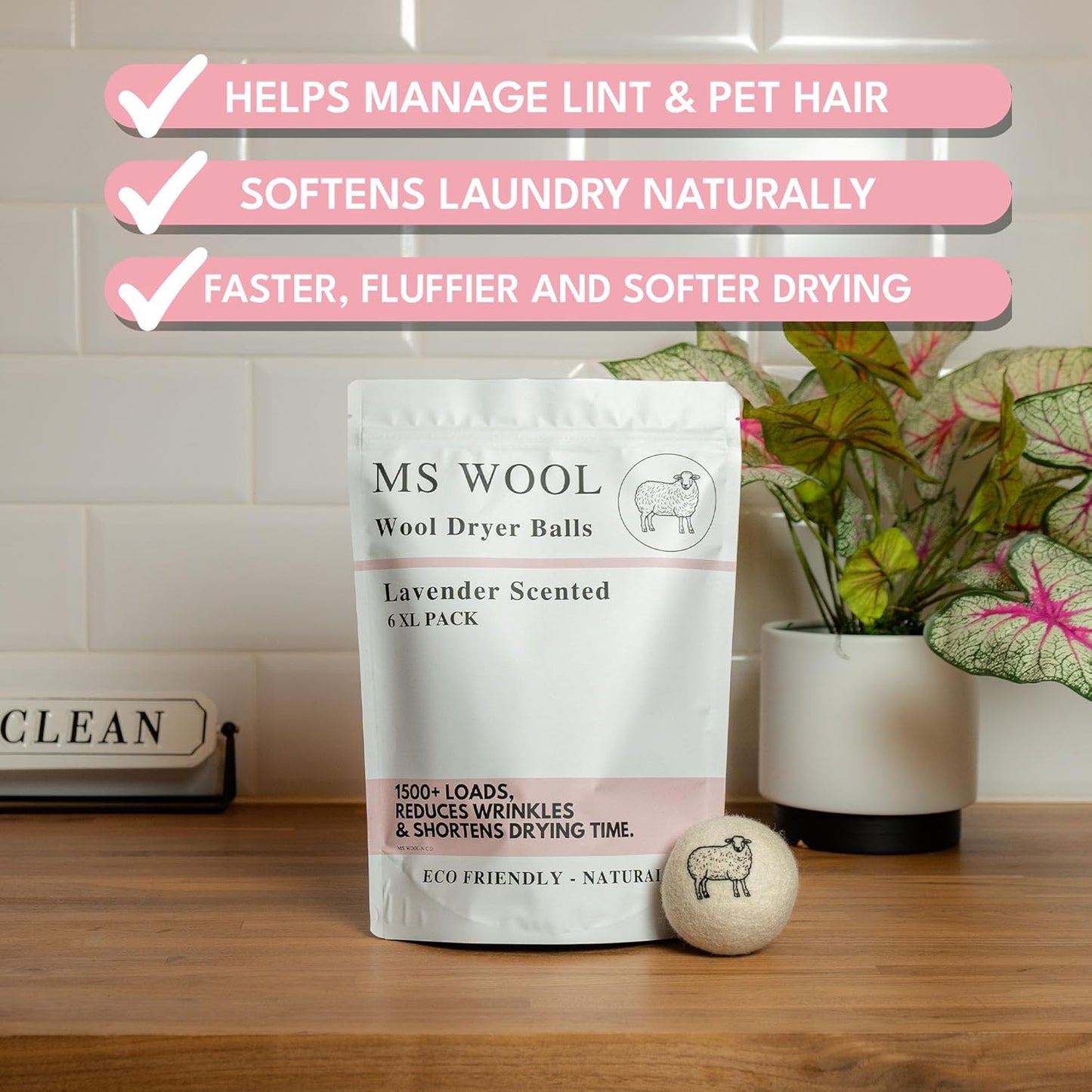 Lavender Scented Wool Dryer Balls – 6 XL Pack – Natural Fabric Softener, Reusable, Reduces Static, Reduces Wrinkles & Shortens Drying Time, Made W/Essential Oil, 100% Pure Wool