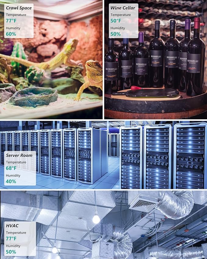 WiFi Room Thermometer Hygrometer, Remote Email App Alert, 2 Years Data Export, 2 Years Battery, No Subscription, 3 Smart Temperature Sensors for RV, Greenhouse, Vacation Home, HVAC