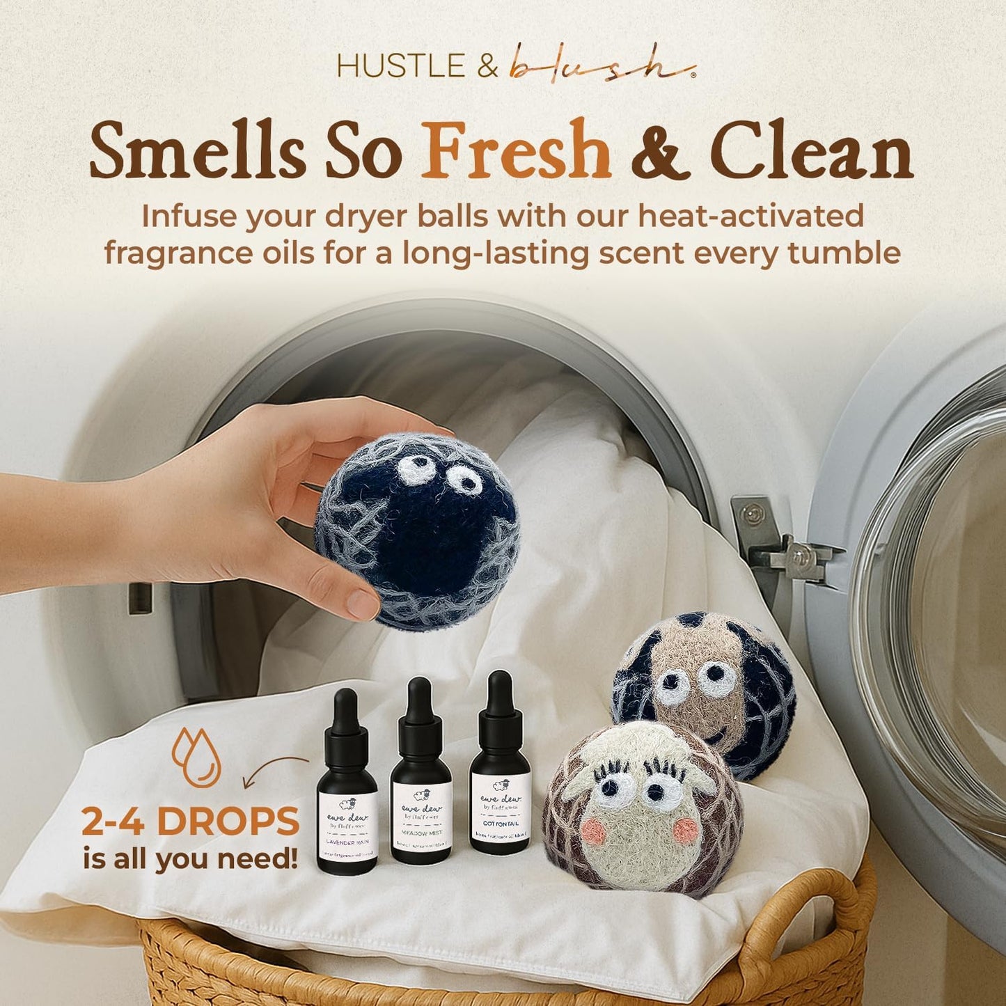 Fluff Ewes Wool Dryer Balls 3 Pack Premium New Zealand Wool Laundry Balls for Dryer, No Static Dryer Balls Laundry Reusable Cute - XL Wool Dryer Balls Cute, Baby Dryer Balls for Dryers - Darks