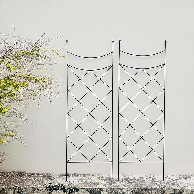 45.3" H x 15" W Metal Garden Trellis for Climbing Plants, Black Iron Trellis for Vines Plant Rose Vegetable Support,Large Decorative Outdoor Trellis，2 Pack