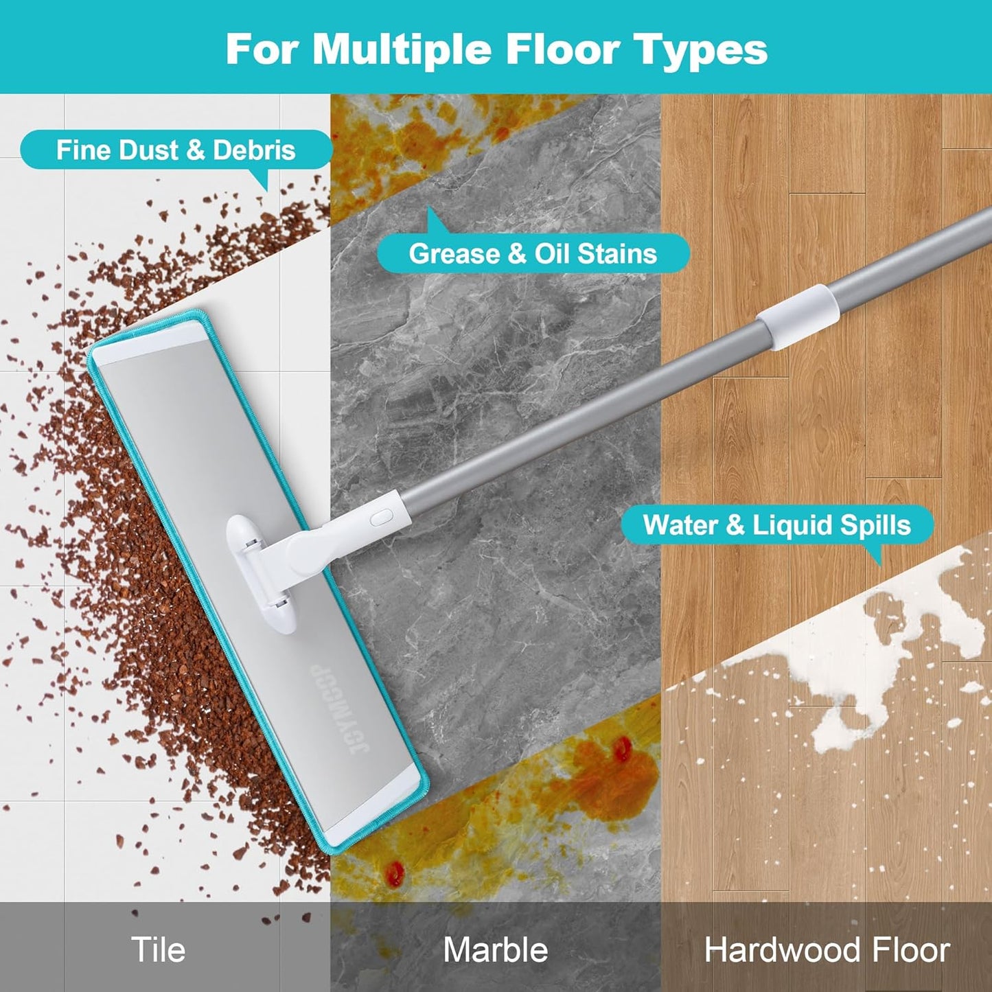 JOYMOOP 18 Inch Dust Mop for Hardwood Floors, Heavy Duty Industrial Wet Dry Mops with Telescopic Handle, Includes 5 Microfiber Mop Pads