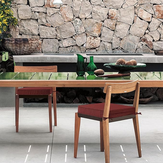 Sunbrella Square Corner Seat Cushions, 19" x 19" x 3", Set of 4, Indoor Outdoor Water Repellent Universal Chair Pads with Ties for Patio Furniture, Garden Dining Chairs, Spectrum Brick