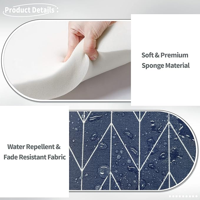 Indoor/Outdoor Chair Cushions 16x17 Inch, Patio Chair Cushions with Ties, All Weather Seat Cushions for Patio Furniture Home Garden Chair Use, Set of 4, Herringbone Navy