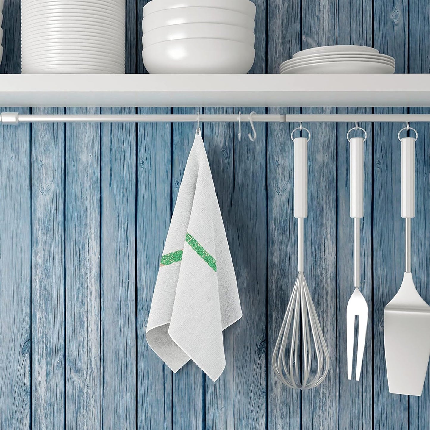 GOLD TEXTILES New Cotton Blend White Restaurant Bar Mops Kitchen Towels (60, Green Stripe)