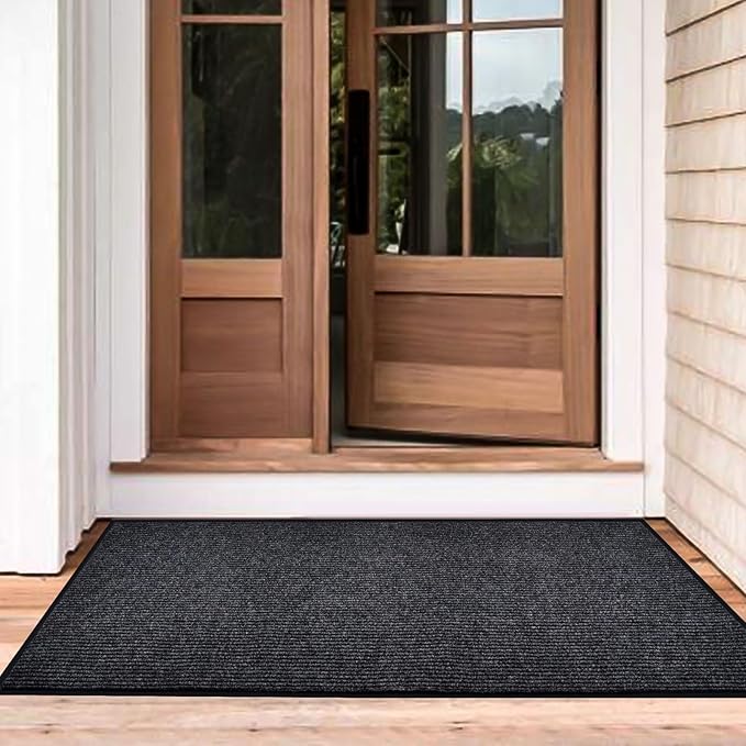 Low Profile Rubber Door Mat, 60x35inch, Heavy Duty, Durable Doormat, Indoor and Outdoor, Waterproof, Easy Clean Shoe Scraper, Home Rug Welcome Mats for Entryway, Patio, Porch, Grey