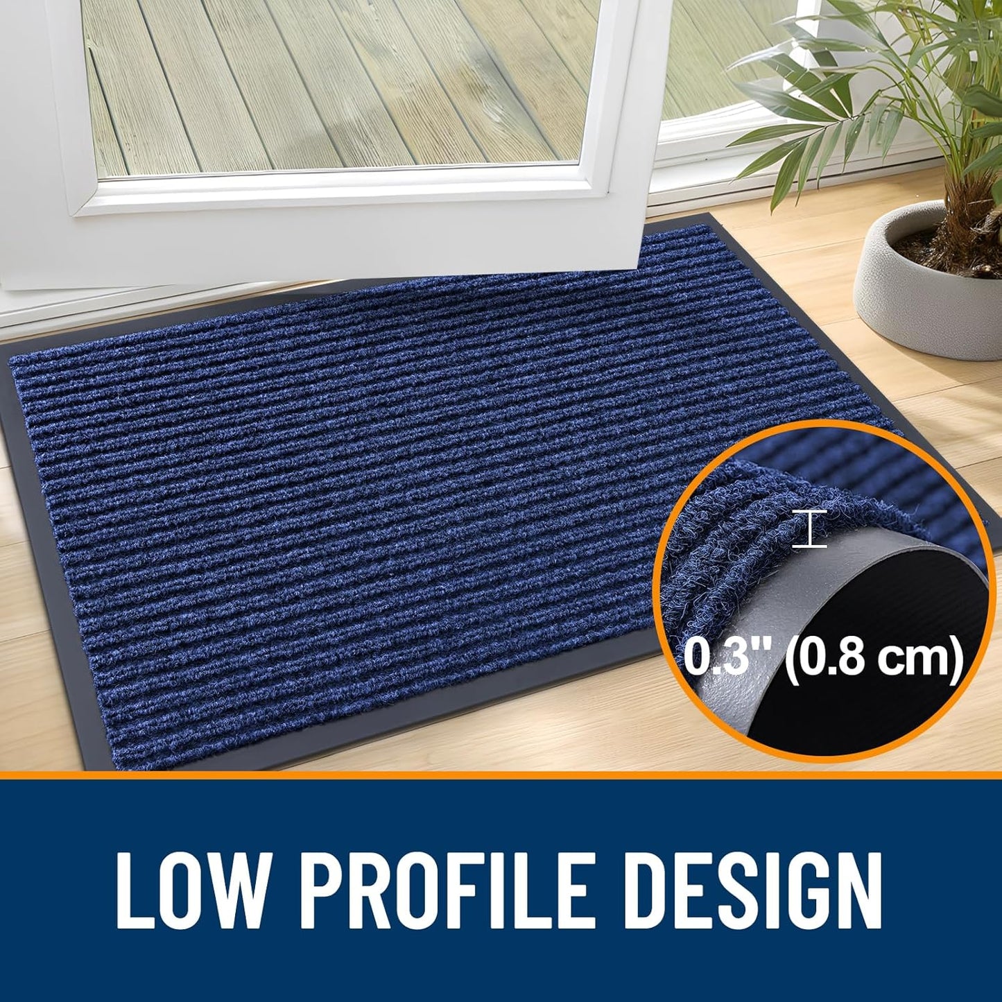 OLANLY Front Door Mat Indoor Outdoor Entrance, Waterproof Heavy Duty Doormat, Fade Resistant, Low Profile, Easy Clean Patio Porch Welcome Floor Mats for Entry, 71x47, Blue