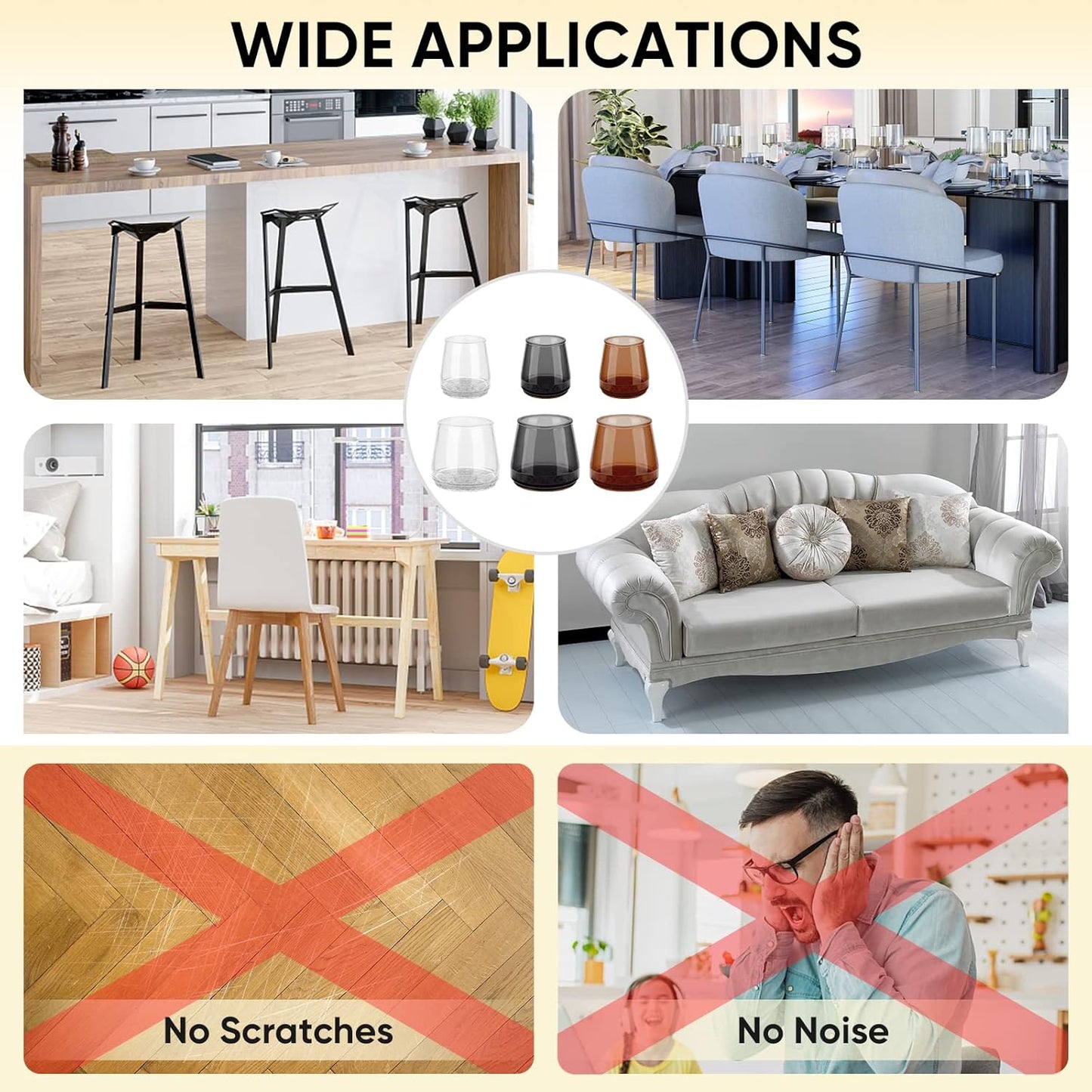 BALEINE 32 Pack Silicone Chair Leg Floor Protectors, Stool Leg Protectors Cap, Non-Slip Chair Leg Caps for Hardwood Floors (Brown & Small, 32 Pack)