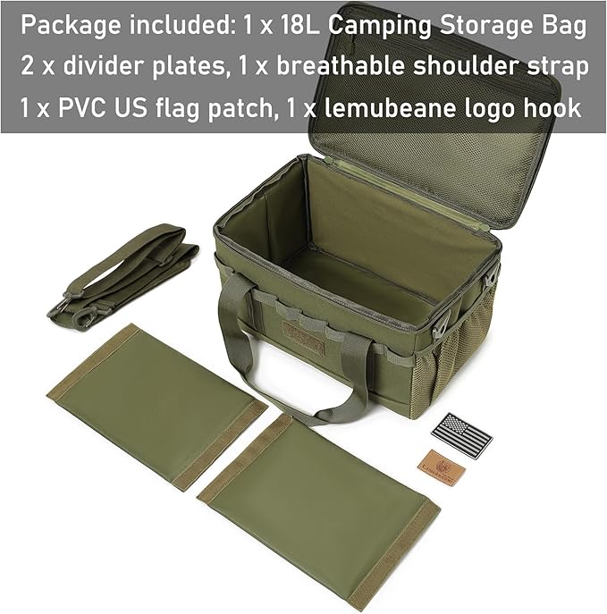 Tactical Camping Storage Bag 18L Tactical Utility Tote Bag Camping Cookware Organizer Trunk Organizer (Army Green)
