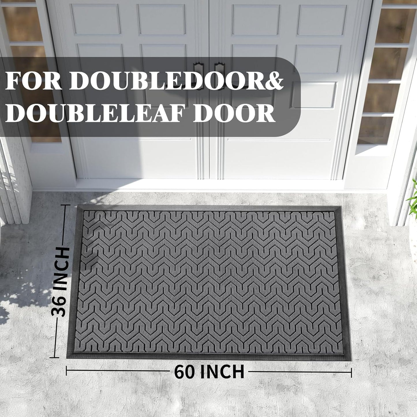 Yimobra Extra Large Door Mat Outside Entrance 60x32, Waterproof Heavy Duty Outdoor Mats for Front Door, Non Slip Rubber Entry Mat for Garage Patio, Easy Clean, Grey