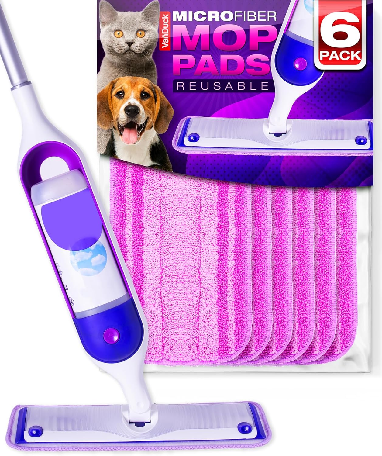 VanDuck Reusable Mop Pads Compatible with Swiffer PowerMop (6 Pack) - Multi-Surface Mopping Pad Refills for Hardwood Floor Cleaning