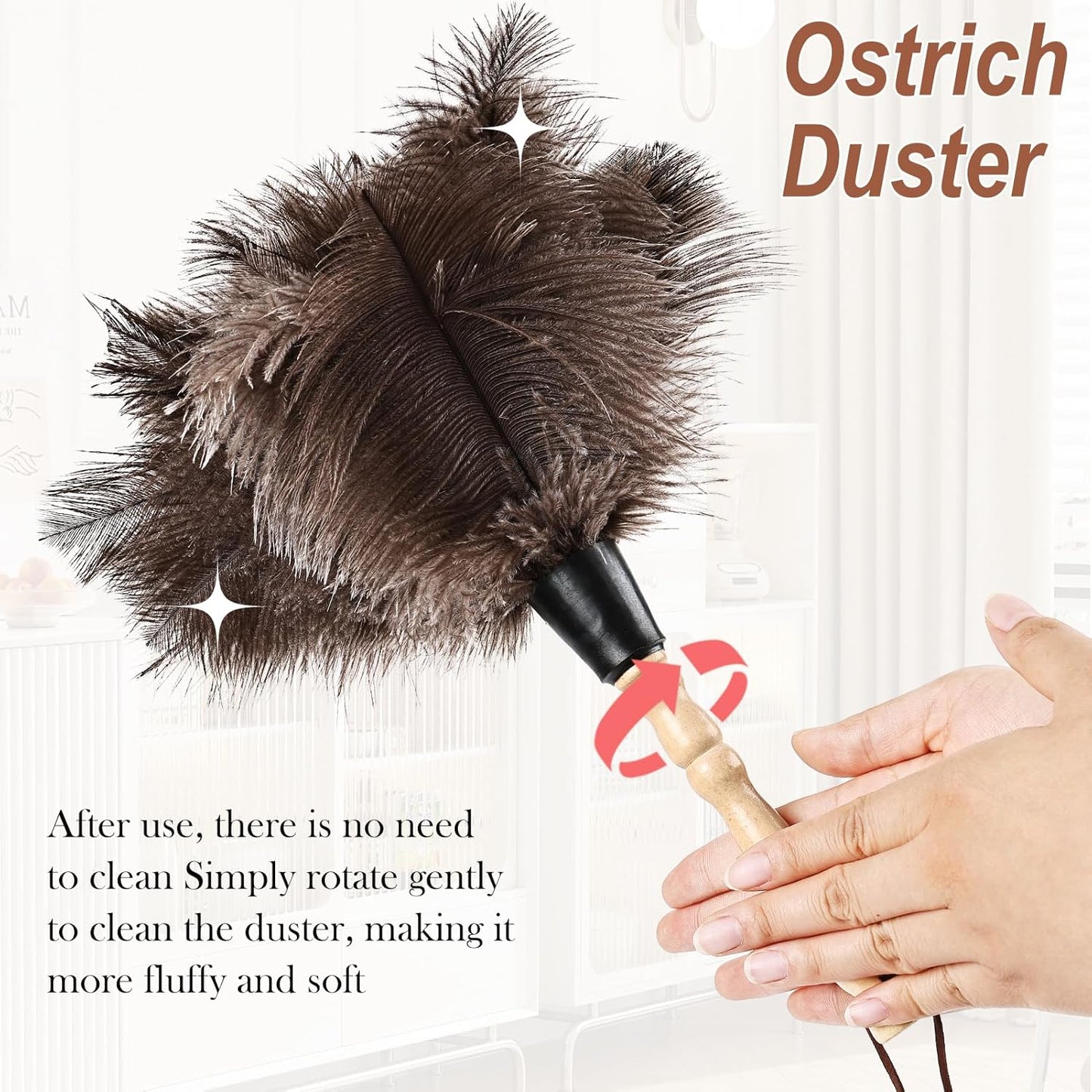 Ostrich Feather Duster 14" Natural Handheld Reusable Feathers Dusters with Wooden Handle for Cleaning Supplies Home Car Office(3PCS)