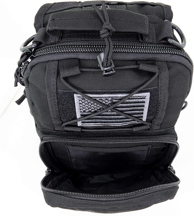 LINE2design First Aid Sling Backpack - EMS Equipment Emergency Medical Supplies Tactical Range Shoulder Molle Bag - Heavy Duty Sports Outdoor Rescue Pack - Perfect for Camping Hiking Trekking - Black