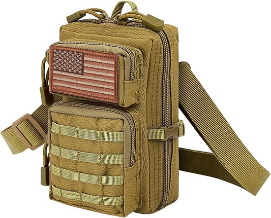bvya Tactical Molle EDC Utility Pouch Compact Tool Pouch Mini Waist Bag Crossbody Backpack-Design Phone Pouch with Shoulder Strap Flag Patch and D-Rings