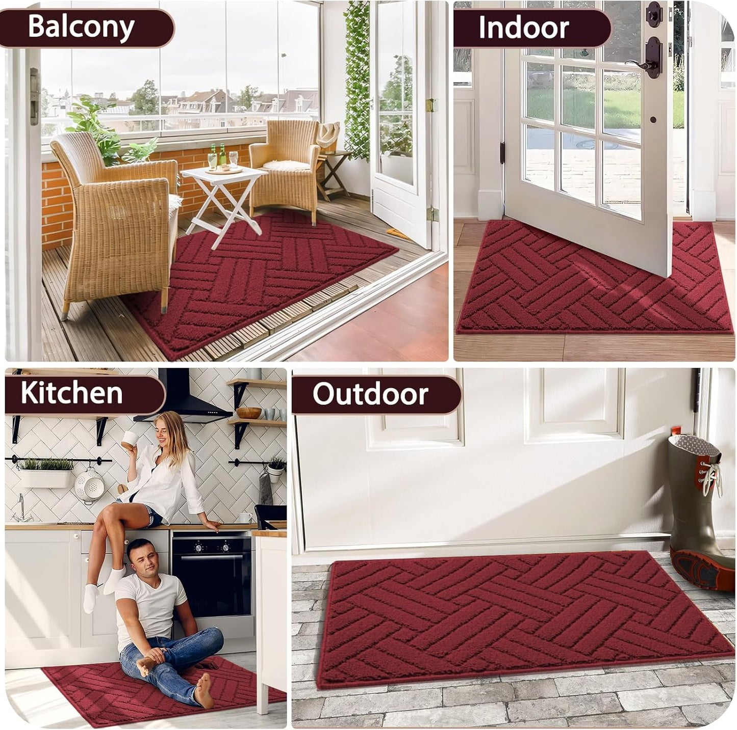 Door Mat Indoor Doormat, Entryway Rug Red Door Mats Non-Slip Rubber Backing, Low-Profile Entrance Christmas Rugs, Absorbent Resist Dirt Doormats Washable Inside Floor Mat,20"x31.5"