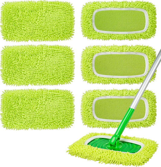 6Pcs Reusable Microfiber Mop Pads Compatible with Swiffer Sweeper Mop, Wet and Dry Flat mop Cover, Replacement Sweeping Mopping pad Refills for Surface/Hardwood Floor Cleaning