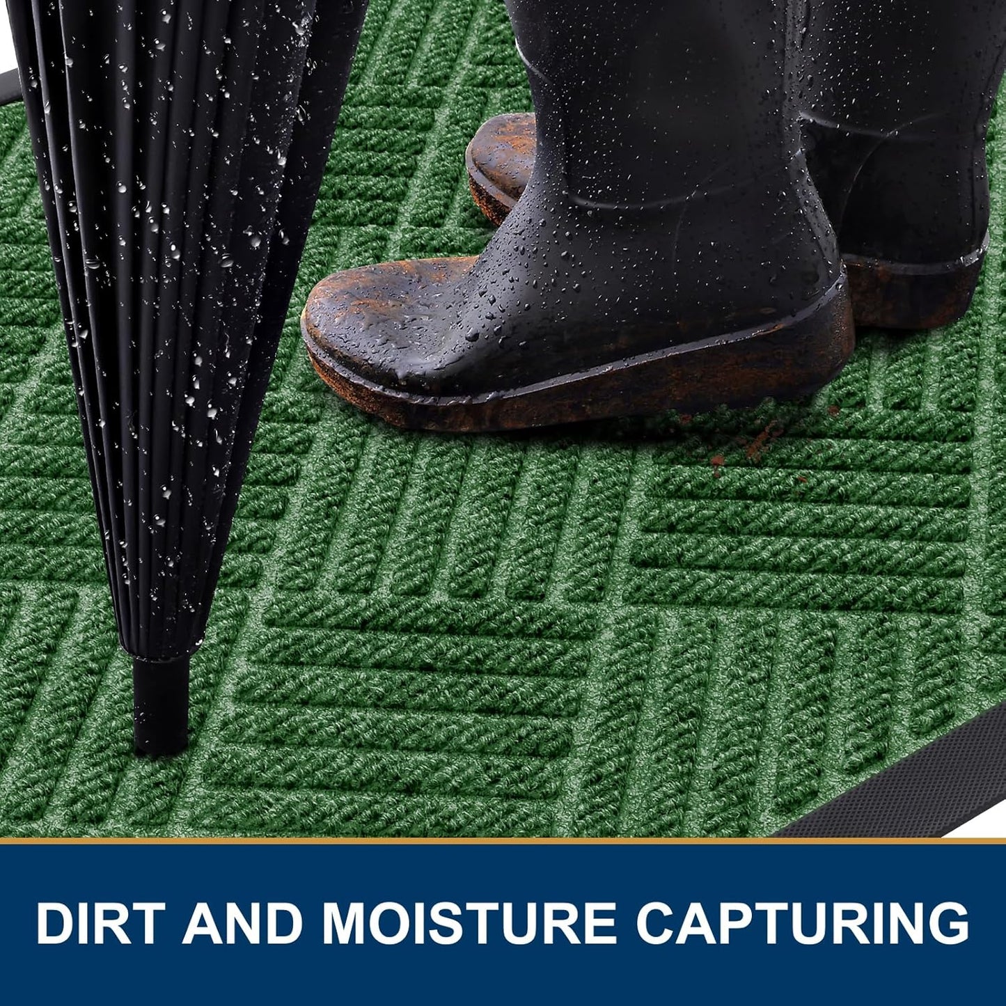 Smiry Front Door Mat Outside Entrance, Heavy Duty Outdoor Indoor Natural Rubber Doormat, Non Slip, Trap Dirt and Moisture, Easy Clean, Low Profile Patio Porch Entryway Mat, 47x32, Green