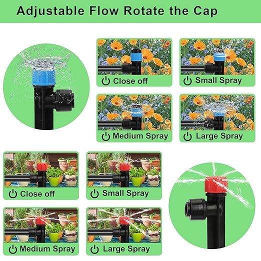 250FT Drip Irrigation Kit – 2025 New Quick-Connect Micro Irrigation System with 50FT 1/2'' Tubing, Locking Nozzle Emitters, Adjustable Misting Sprayers for Gardens, Lawns, Raised Beds and Greenhouses