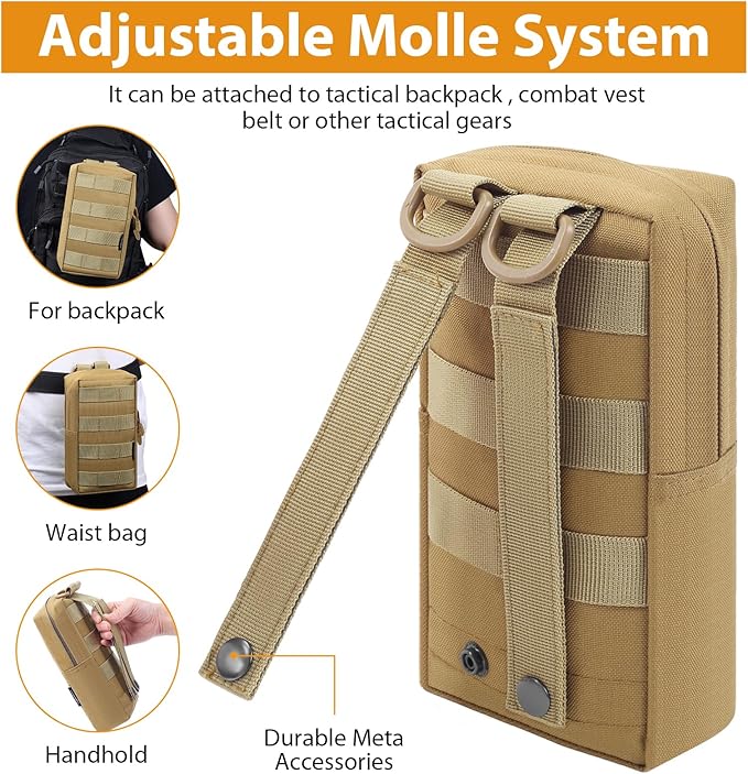 FUNANASUN 2 Pack Molle Pouches Tactical Pouch Small Molle Pouch Compact Water-Resistant EDC Pouch Molle Bag