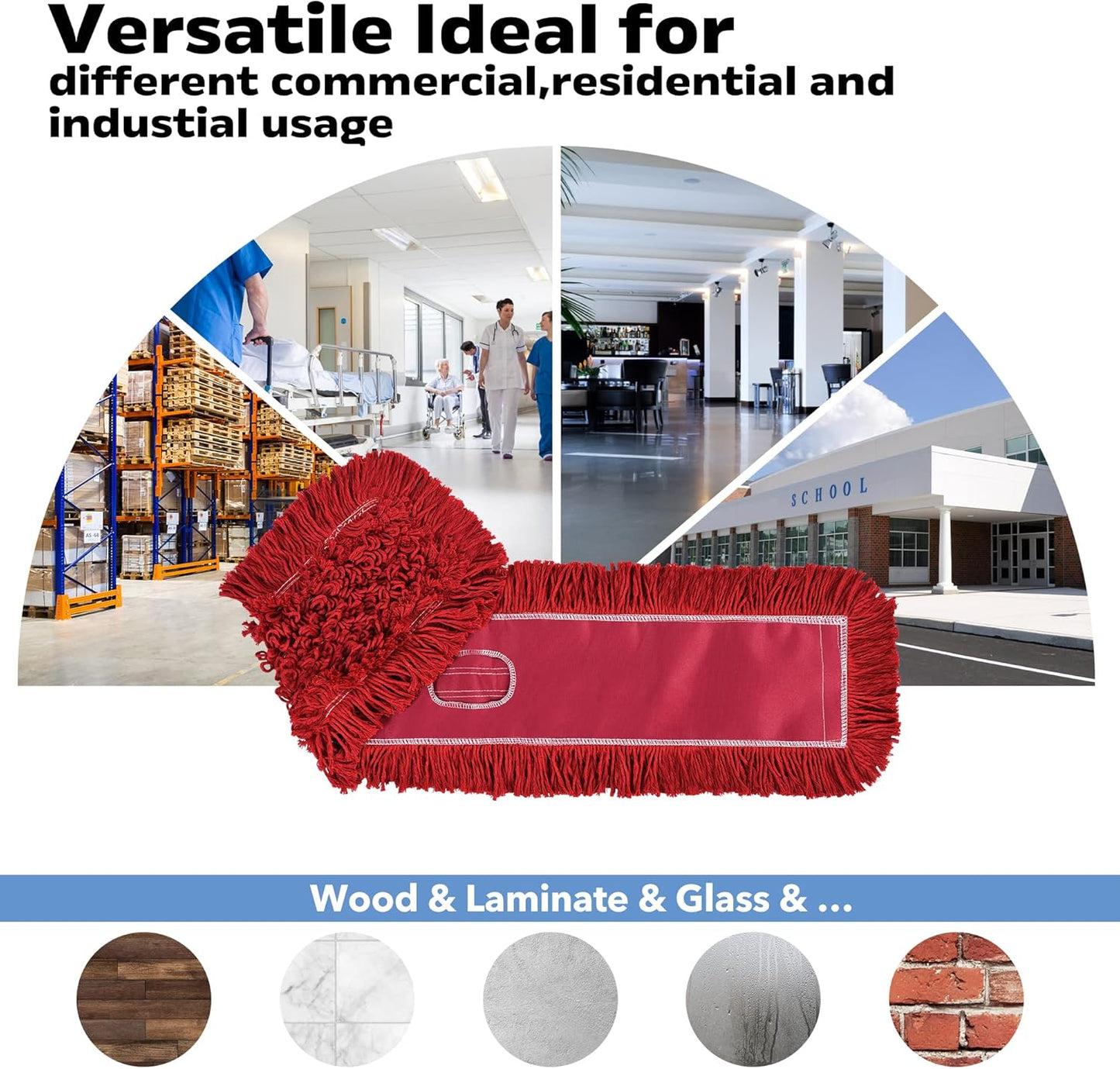 Matthew Cleaning 36'' Industrial Strength Cotton Dust Mop Refill Washable Replacement Heads for Residential & Commercial Use Fit Standard Dust Mop Frames, Hardwood, Concrete Floors Red 1 Pack