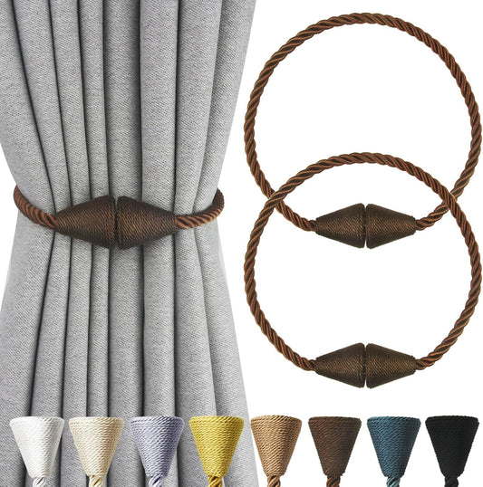 2 Pack Magnetic Curtain Tiebacks Rope Modern Handmade Curtain Tie Backs Decorative Drapes Weave Holdbacks for Window Décor, Coffee