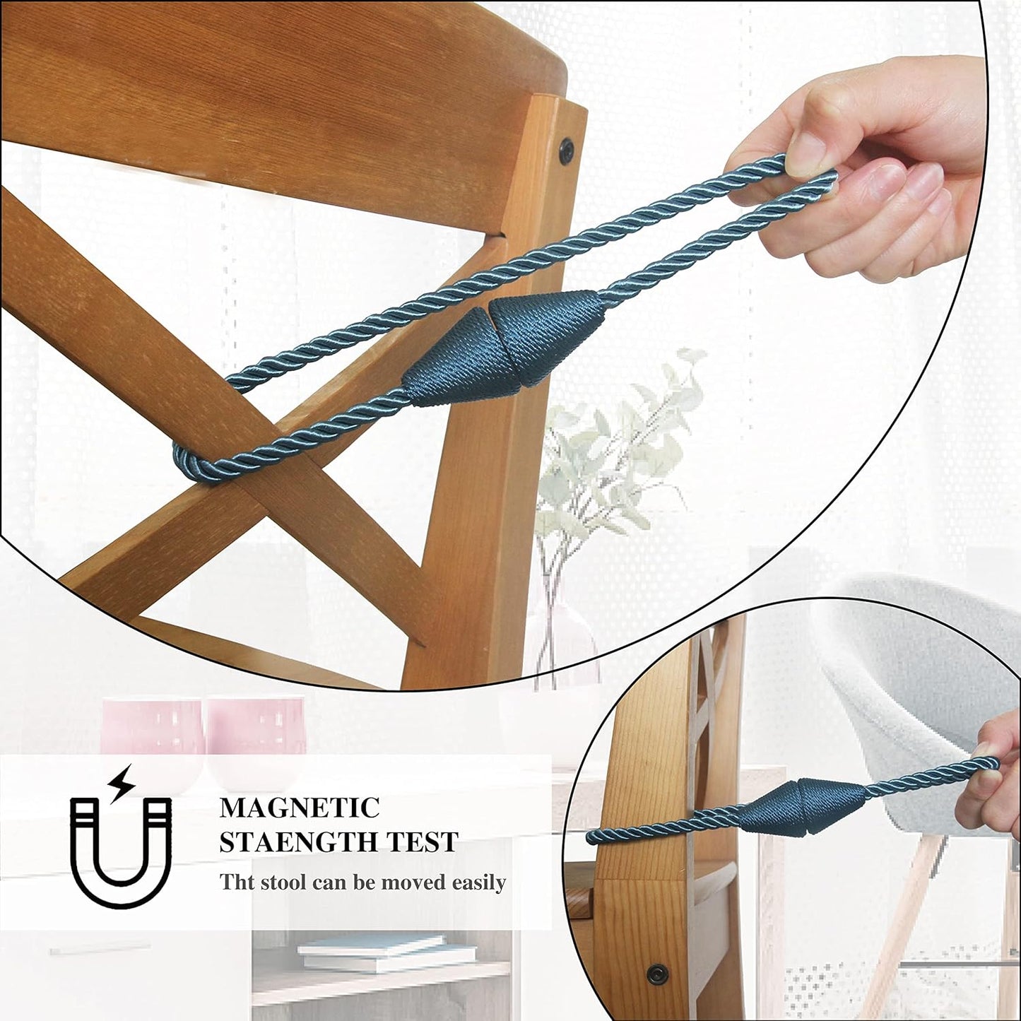 6 Pack Magnetic Curtain Tiebacks Rope Modern Handmade Curtain Tie Backs Decorative Drapes Weave Holdbacks for Window Décor, Blue