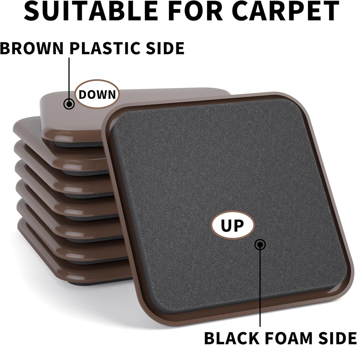 Furniture Sliders, 20 pcs-3 1/2” Square Brown Furniture Sliders for Carpet, Heavy Duty Furniture Movers Sliders, Reusable Furniture Moving Pads, Floor Protectors for Carpet