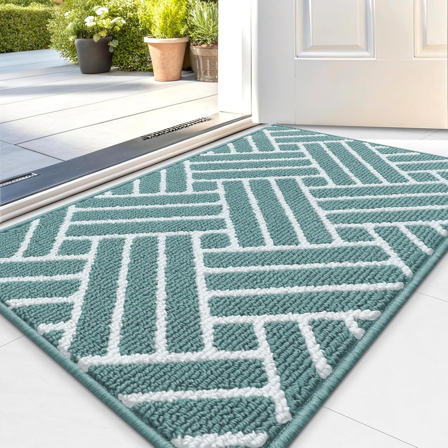 OLANLY Indoor Door Mat, 32x20 Inch, Dirt Resistant and Absorbent, Non-Slip Rubber Backing Floor Mats, Easy Clean Low-Profile Doormat for Entryway, Front Door, and Inside Entrance, Sage Green