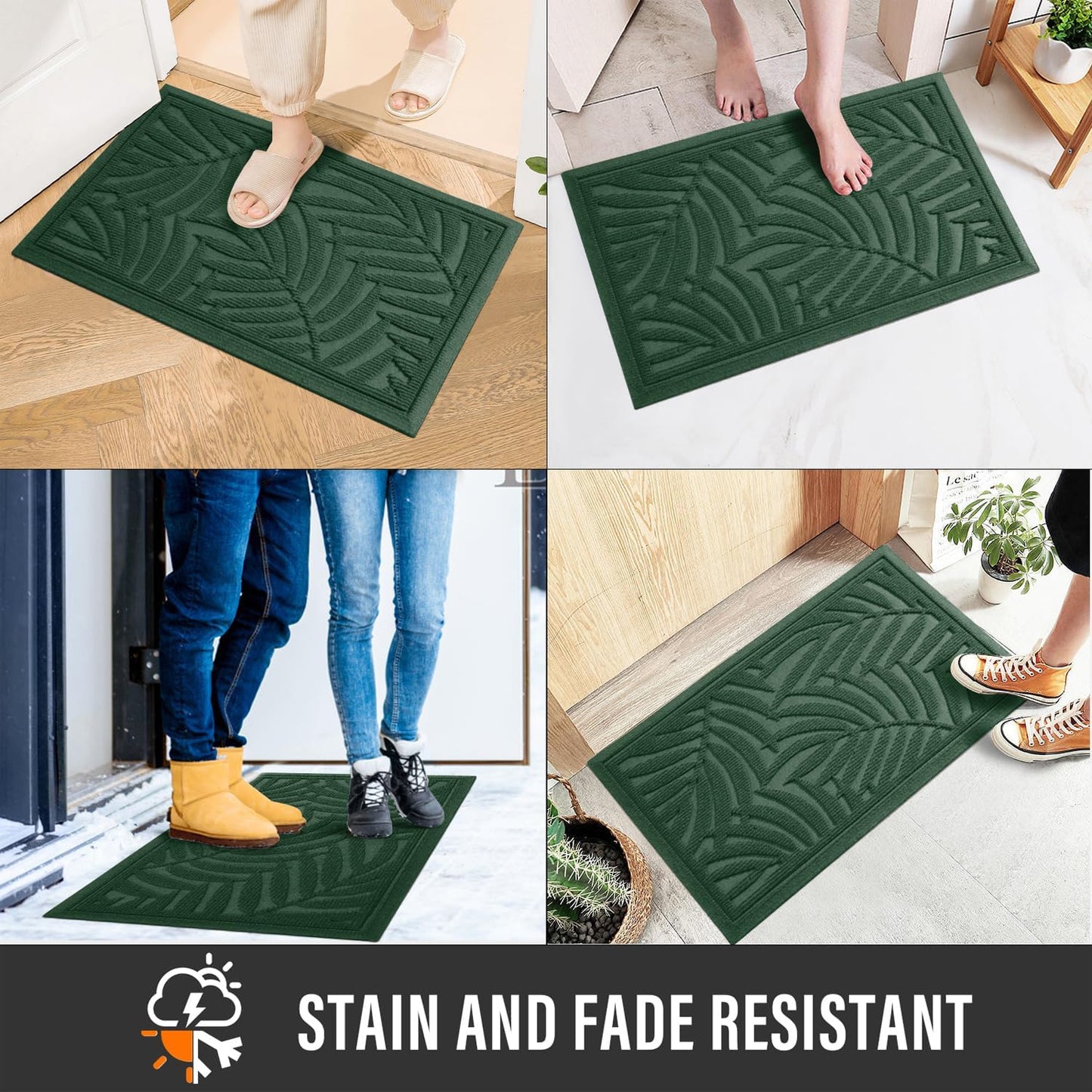 Front Door Mat, Absorbent Resist Dirt Welcome Door Mat Indoor Outdoor, Waterproof Doormat, Sturdy Non Slip Backing, Fade Resistant, Low Profile Entry Mat for Entryway, 36×24, Green