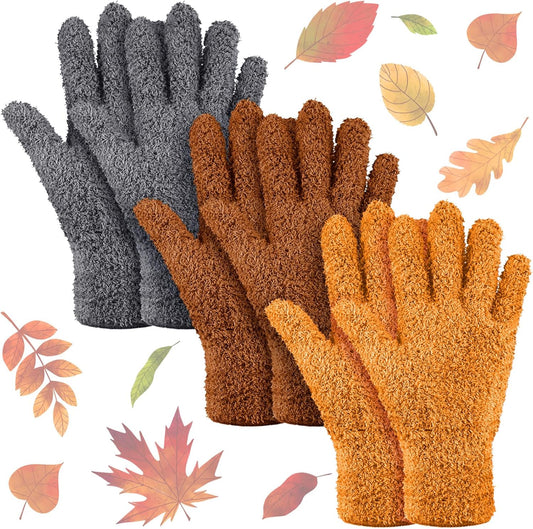 Patelai 3 Pairs Microfiber Plant Dusting Gloves Leaf Cleaning Gloves for Indoor Plants, Blinds, Furniture, House(Small,Orange, Brown, Dark Gray)