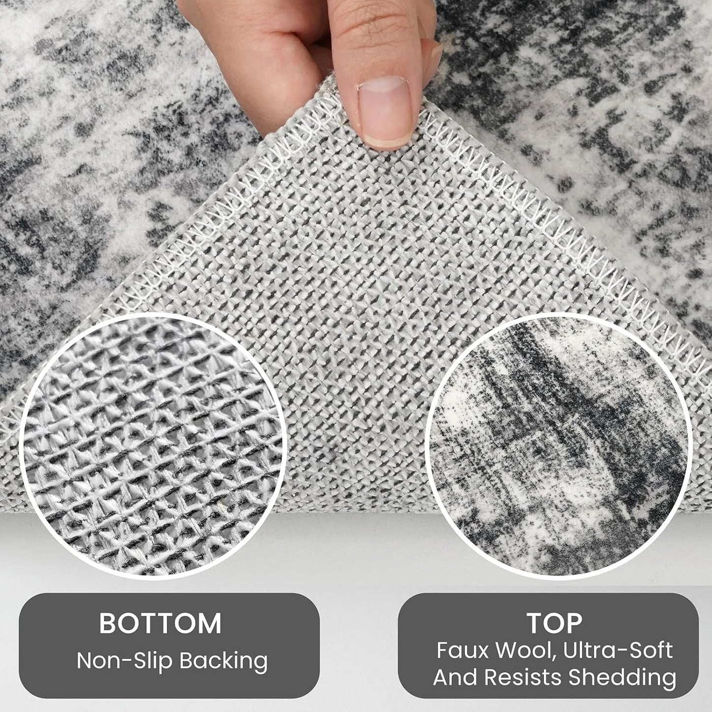 IOHOUZE Abstract Area Rugs 8x10 Ft Washable Large Rugs for Living Room, Non Slip Dining Room Rug, Printed Faux Wool Rugs for Bedroom, Floor Carpet for Office Nursery Playroom, Black Grey