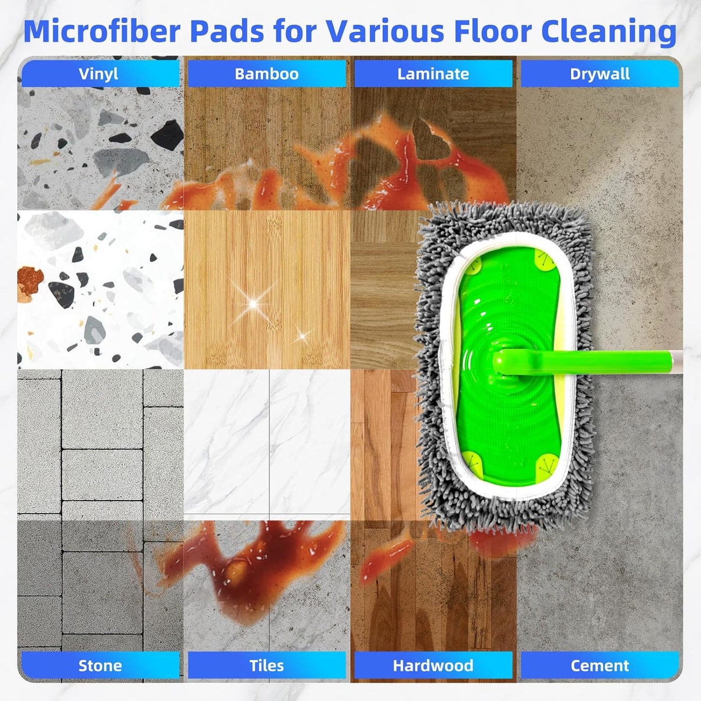 Reusable Microfiber Mop Pads Compatible with Sweeper Mop, Replacement Wet Mopping pad Refills & Washable Dry Sweeping Cloths for Use on All Sealed Floors - Stone, Hardwood, Laminate & Tile (6 Grey)