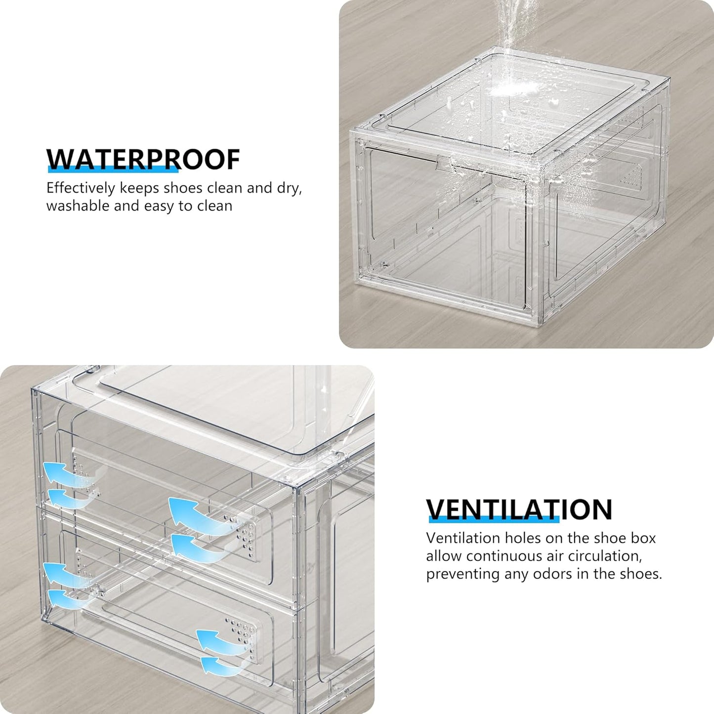 12 Pack Hard Sturdy Thickened Rigid XX Large Shoe Storage Organizer for Closet, Clear Stackable Sneaker Shoe Boxes Rack Containers Display Case Bins with Lids, White