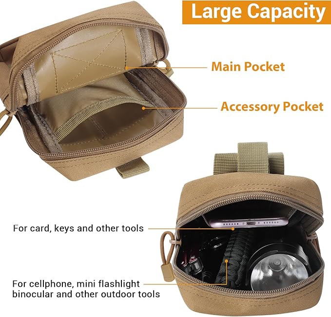 FUNANASUN 2 Pack Molle Pouches Tactical Pouch Small Molle Pouch Compact Water-Resistant EDC Pouch Molle Bag